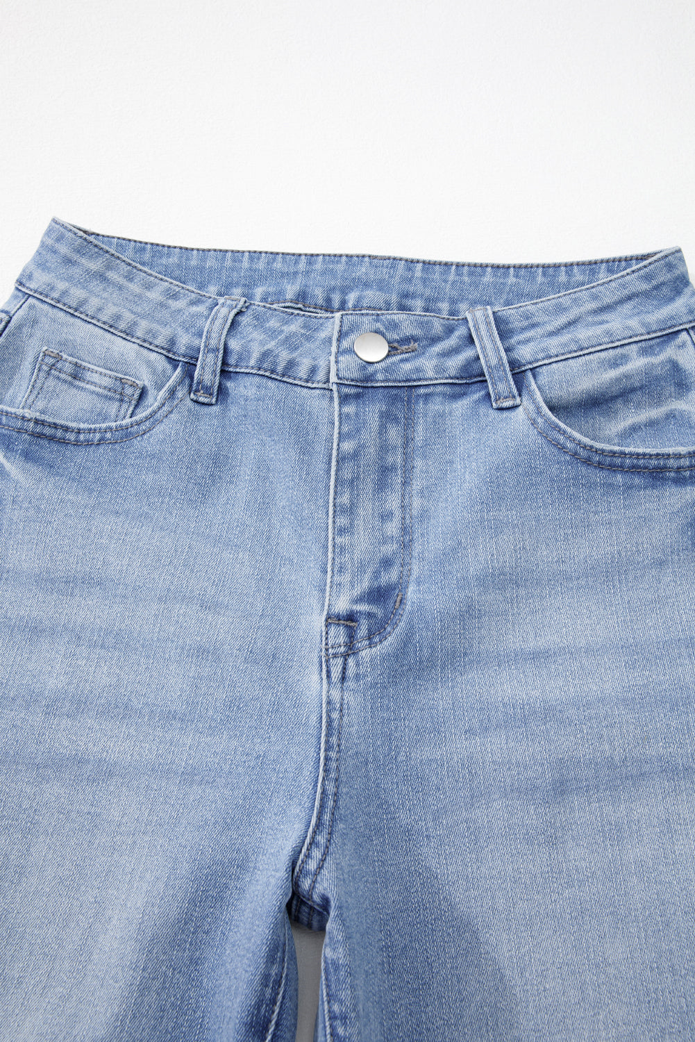 Sail Blue Mineral Wash Raw Hem High Waist Flared Jeans - Cowaa