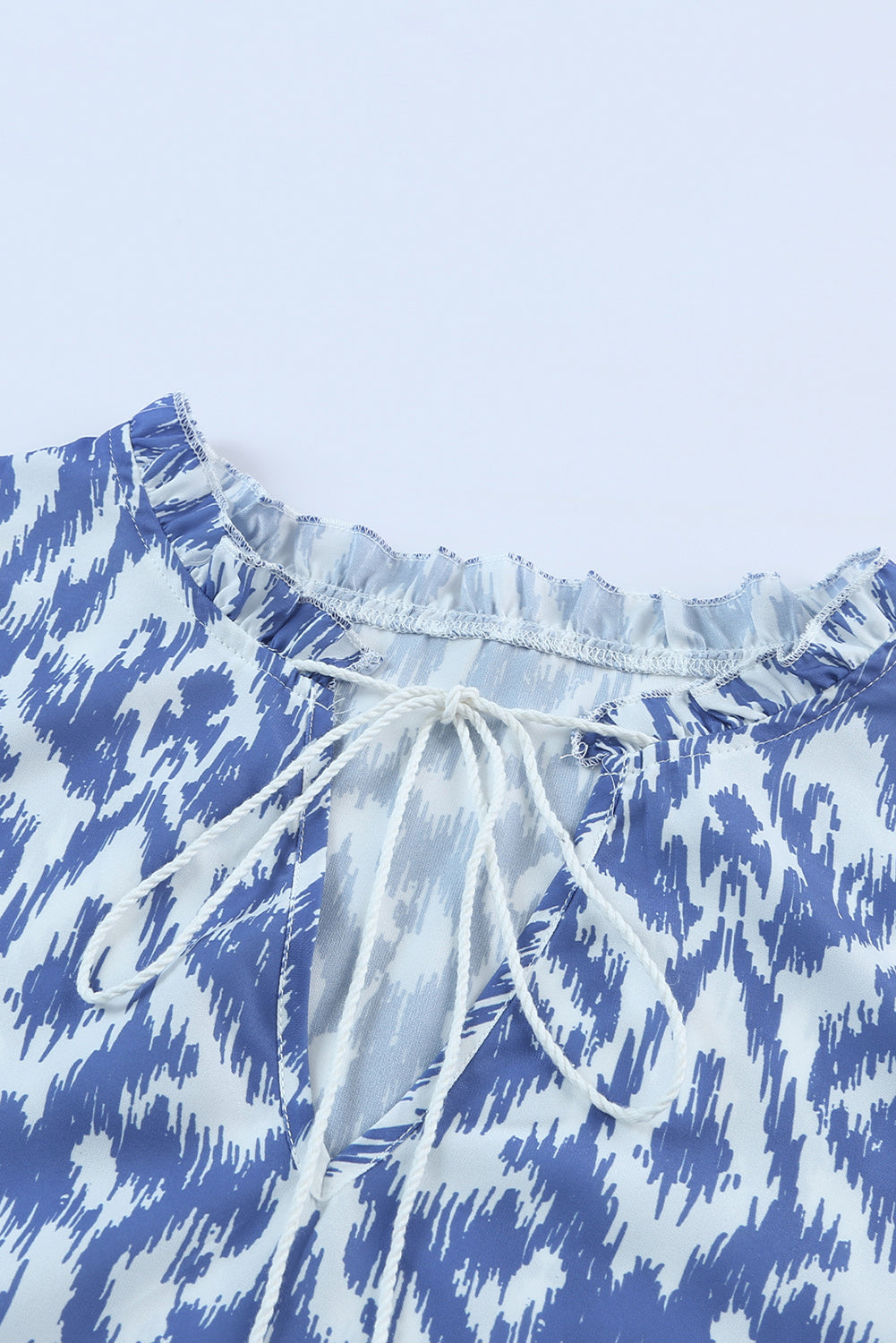Sky Blue Geometric Print Casual V Neck Maxi Dress - Cowaa