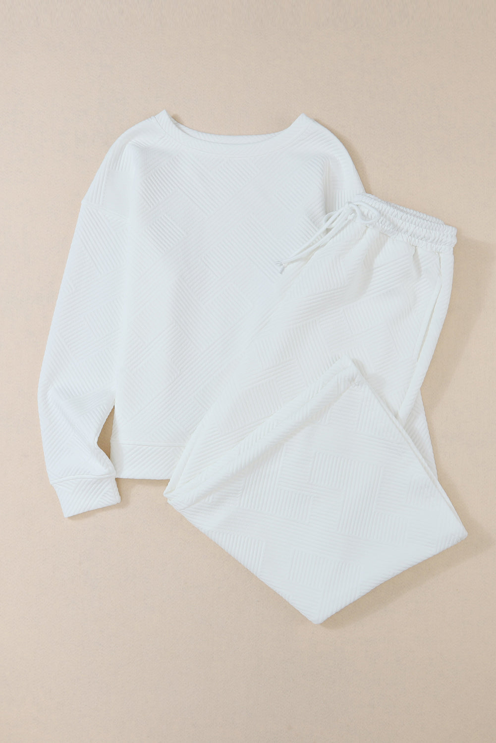Strawberry Pink Textured Loose Slouchy Long Sleeve Top and Pants Set - Cowaa