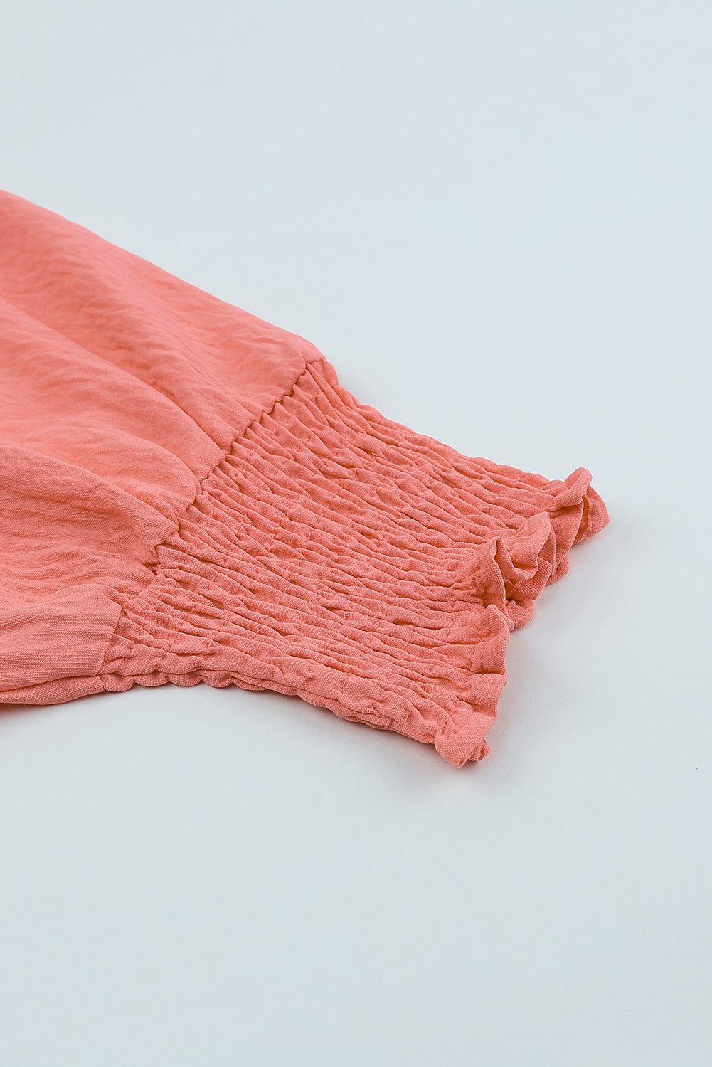 Apricot Solid Casual Smocked Cuffs Batwing Sleeve Blouse - Cowaa