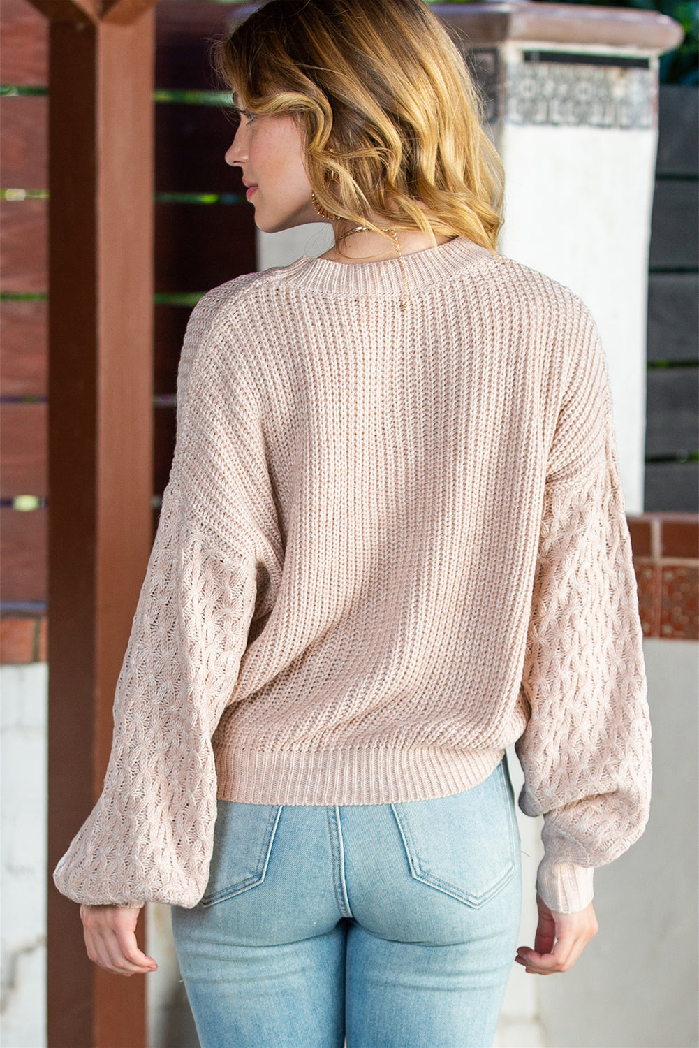 Parchment Chunky Knit Sleeve Drop Shoulder Sweater - Cowaa