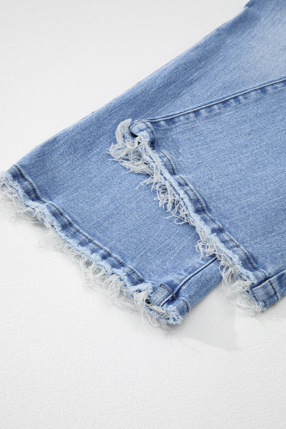Sail Blue Mineral Wash Raw Hem High Waist Flared Jeans - Cowaa