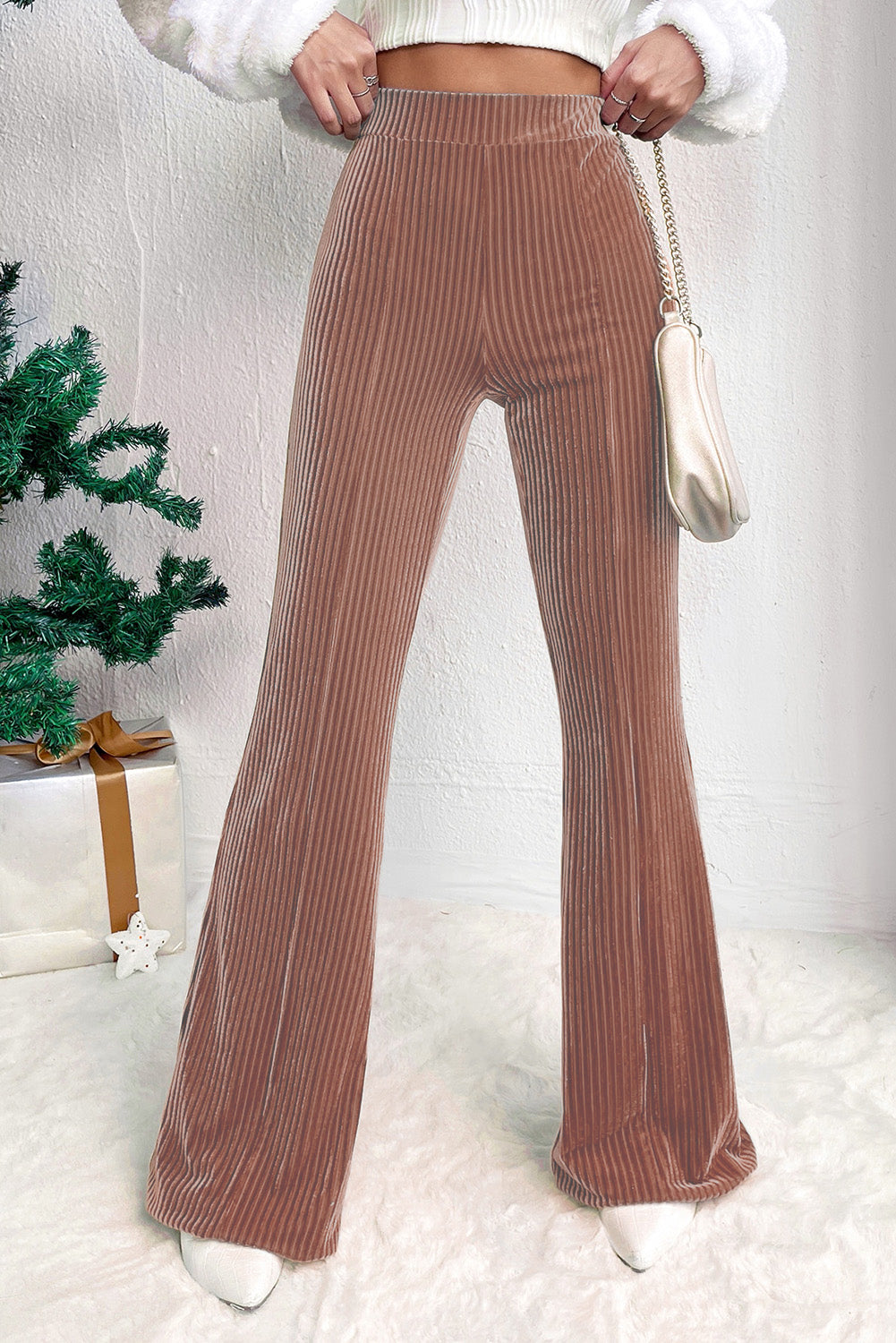 High Waist Corduroy Flare Pants - Cowaa