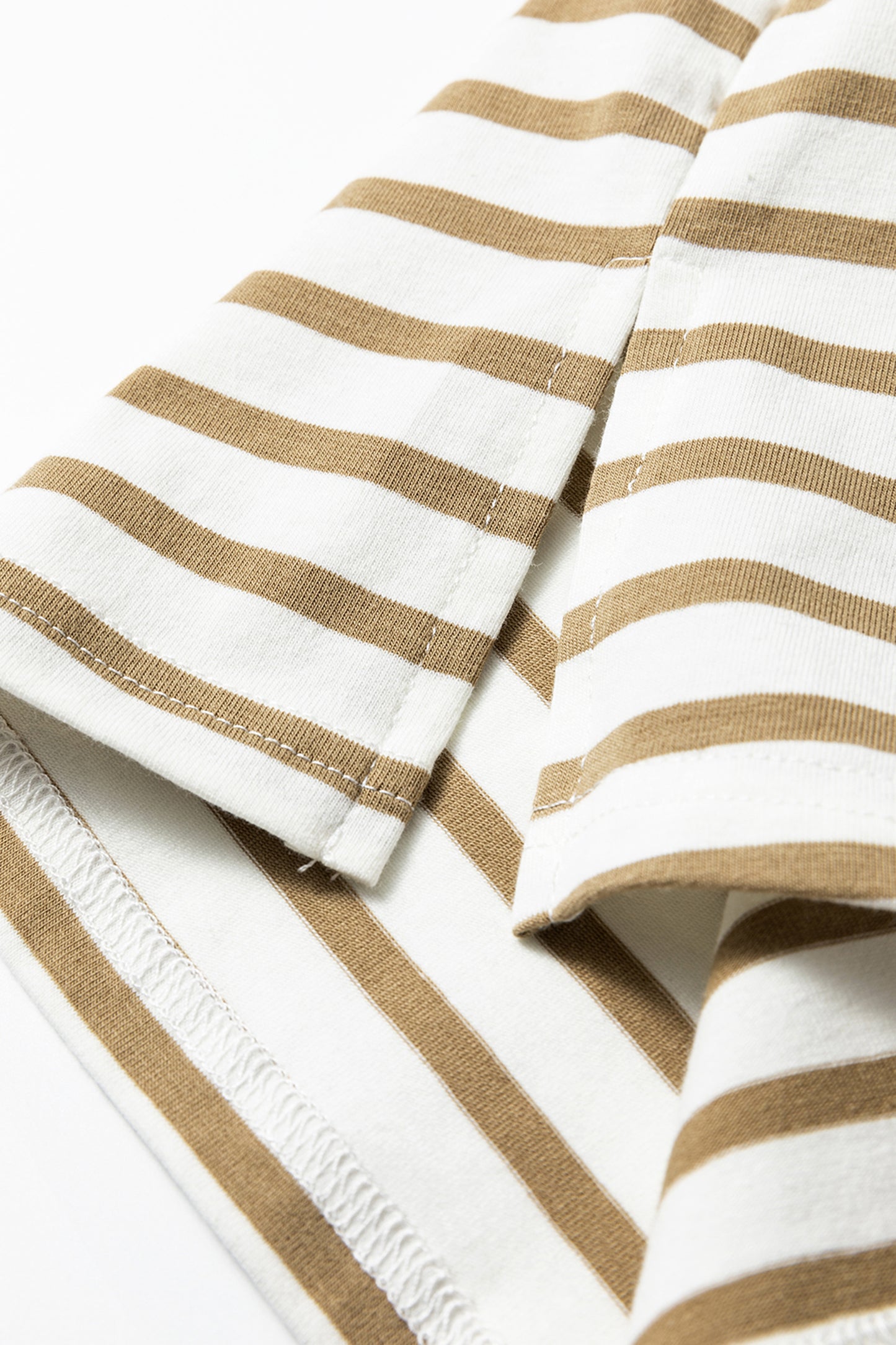 Khaki Stripe Leopard Patchwork Round Neck Loose T Shirt - Cowaa