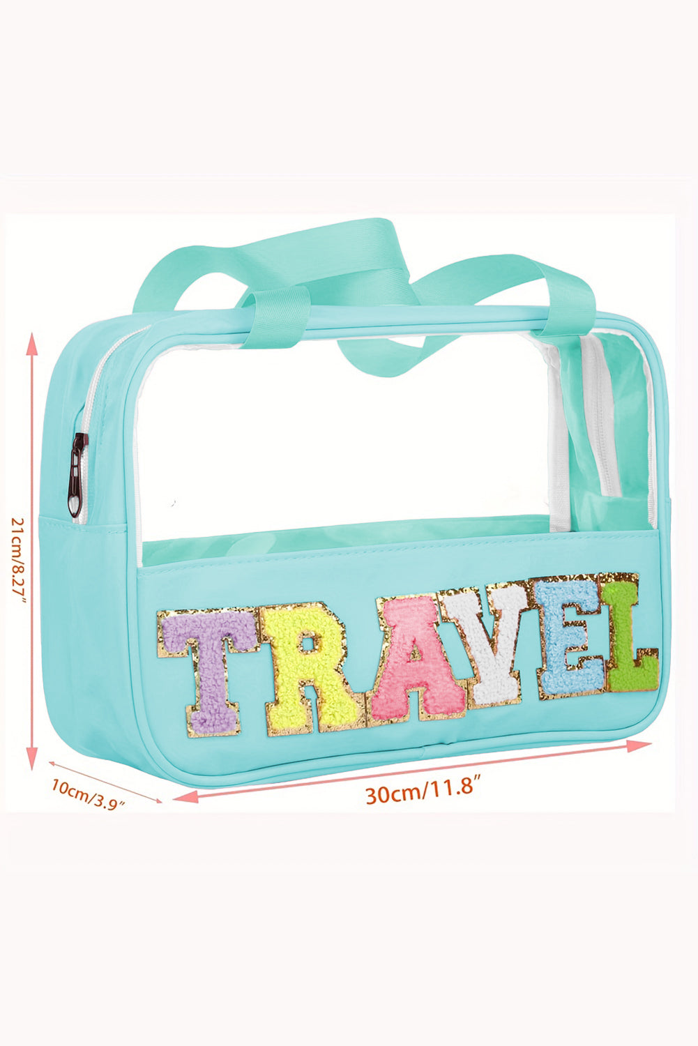 Travel Chenille Letter Clear PVC Makeup Bag - Cowaa