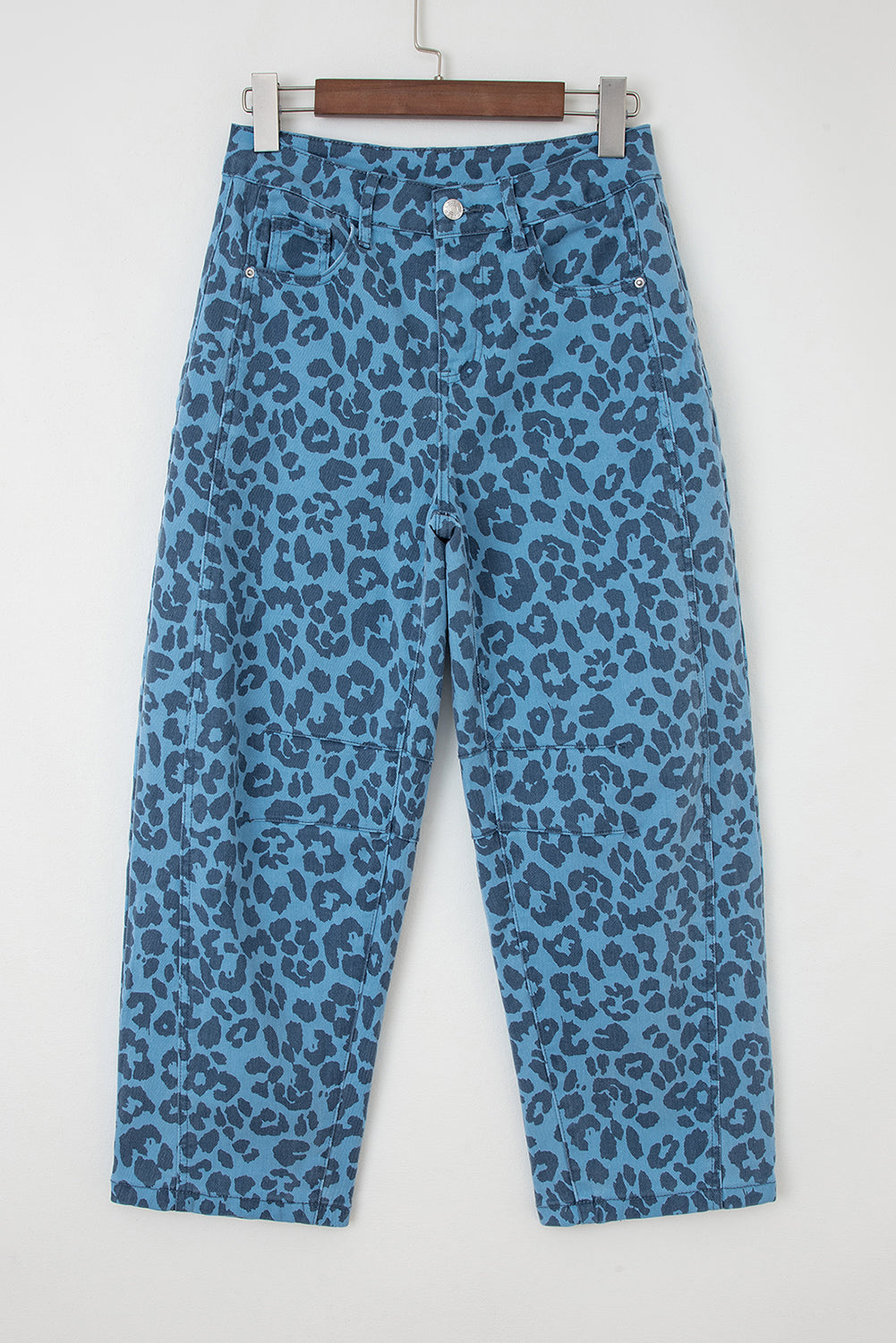 Khaki Leopard Print Straight Loose Jeans