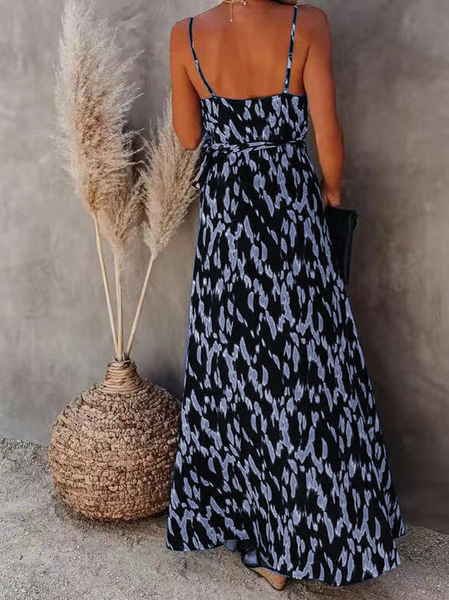 Printed Maxi Dress w/ Skinny Straps - Cowaa
