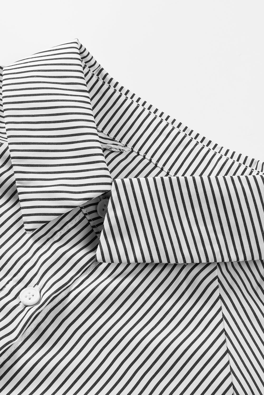 Black Striped Casual Shirred Cuffs Shirt - Cowaa