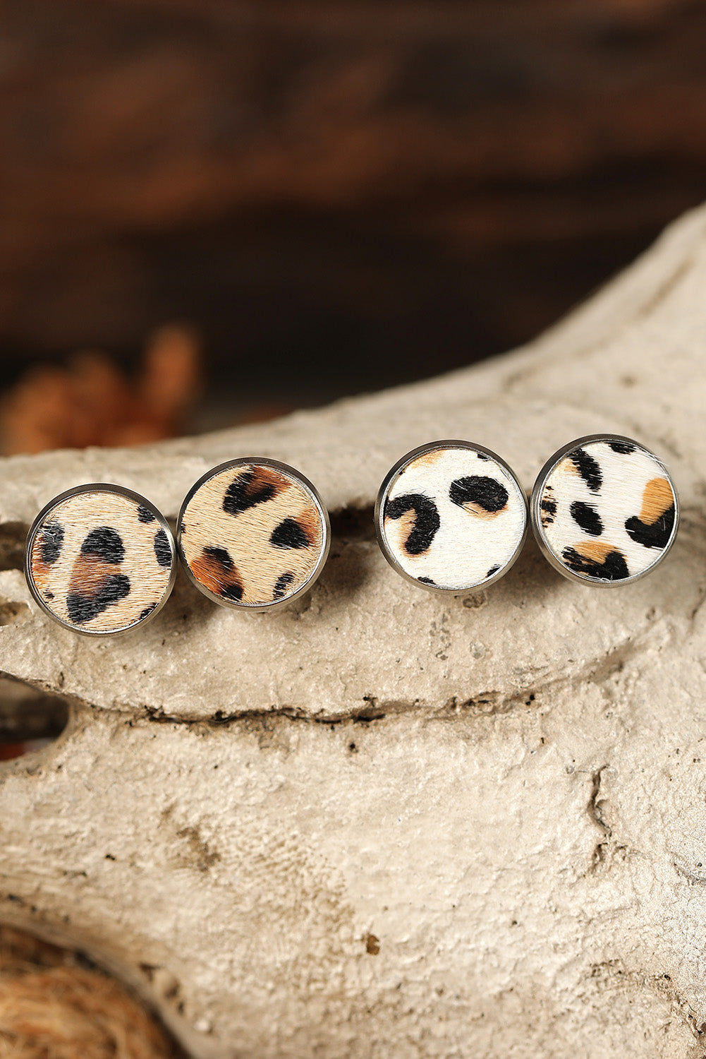 Brown Leopard Studded Earrings - Cowaa