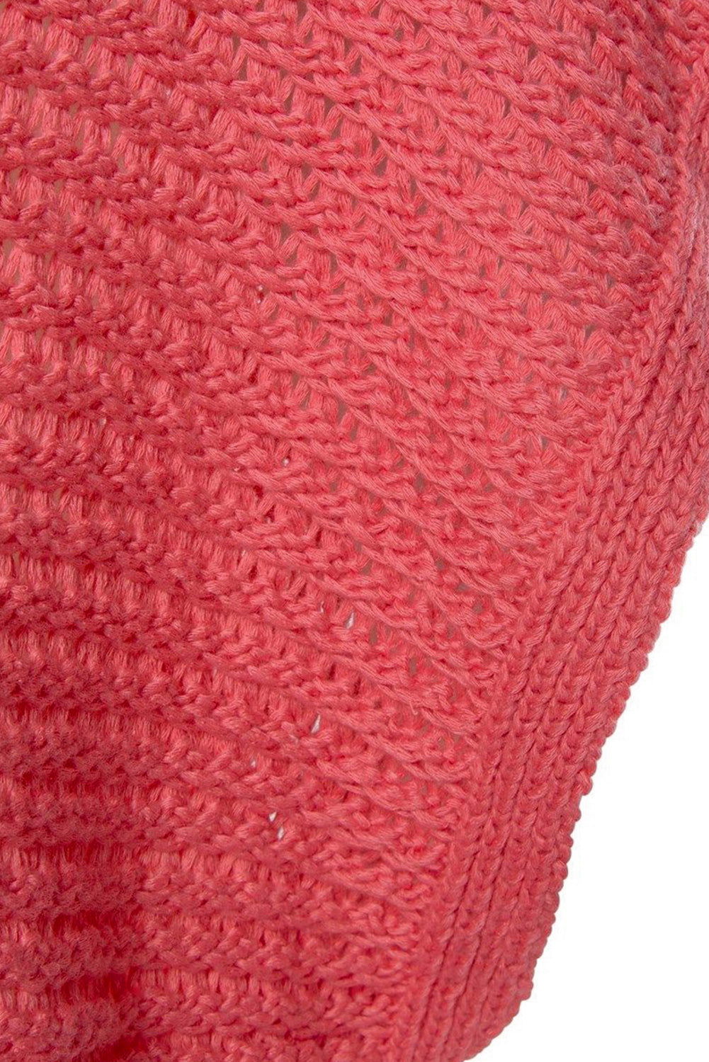 Pink Plain Knit Loose Batwing Sleeve Blouse - Cowaa
