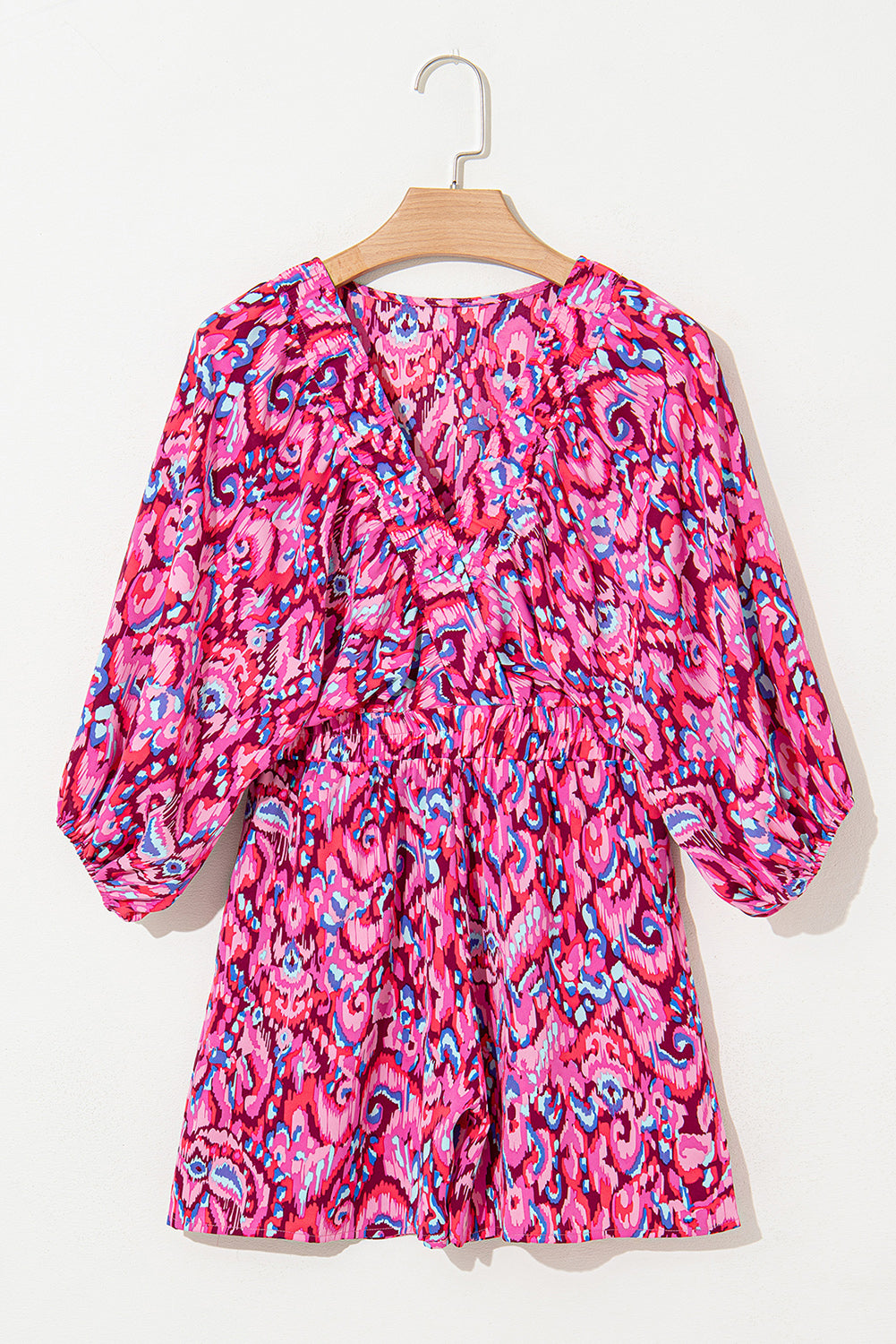 Abstract Print Dolman Sleeve V Neck High Waist Romper