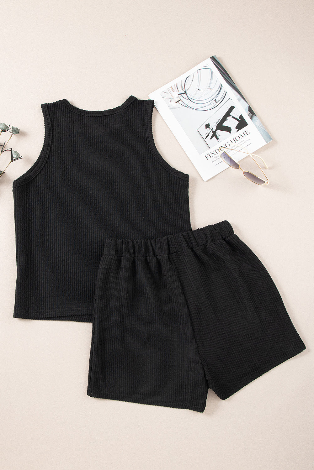 Medium Grey Corded Sleeveless Top and Pocketed Shorts Set - Cowaa