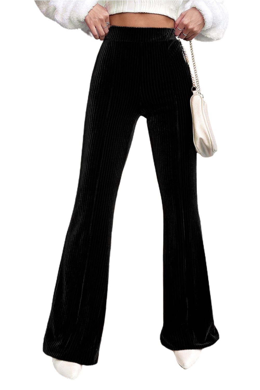 High Waist Corduroy Flare Pants - Cowaa