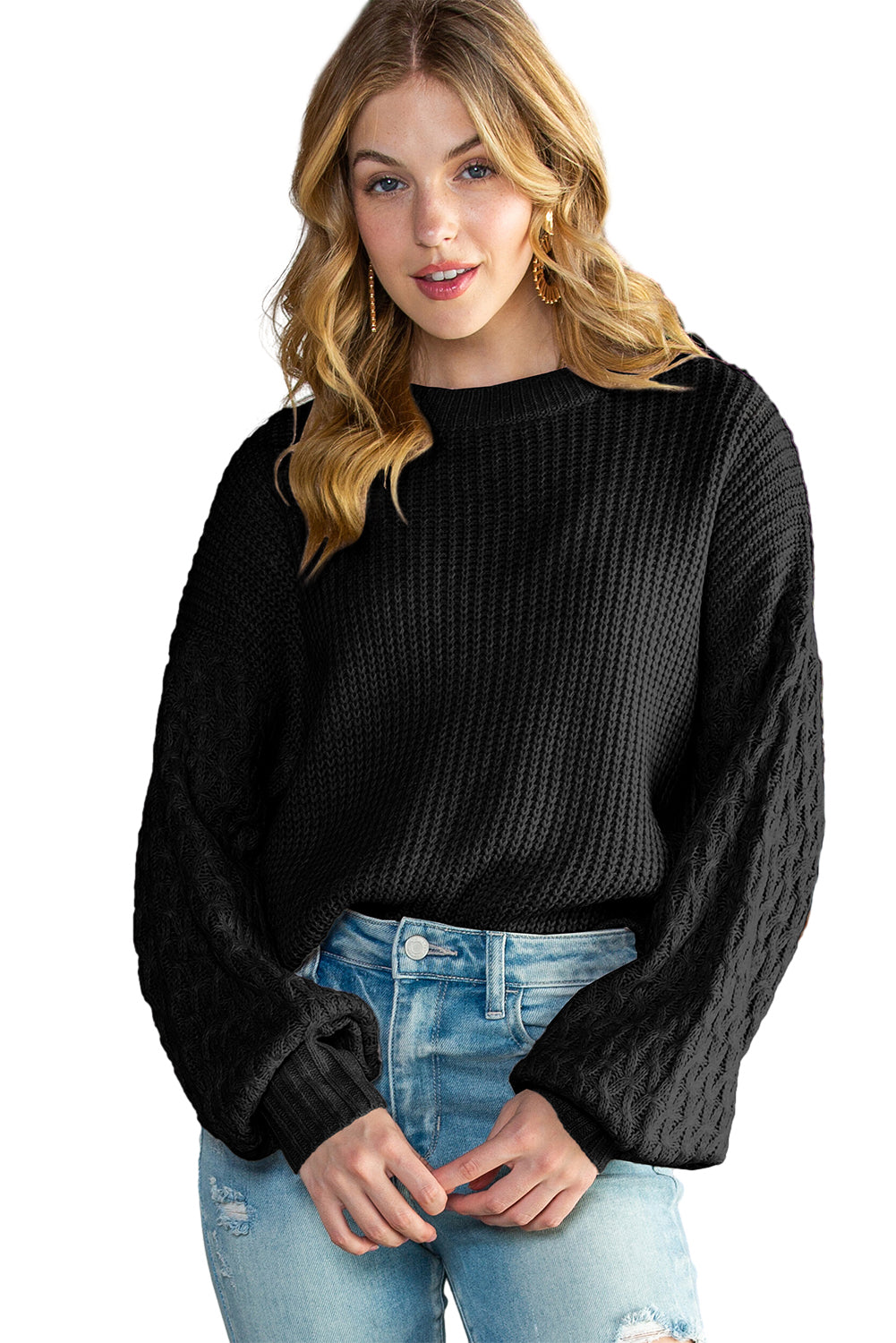 Parchment Chunky Knit Sleeve Drop Shoulder Sweater - Cowaa