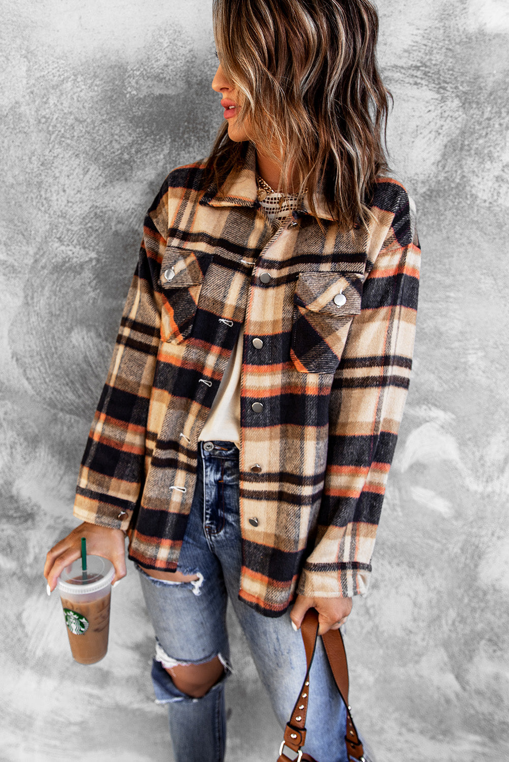 Plaid Button Front Pocket Shirt Shacket - Cowaa