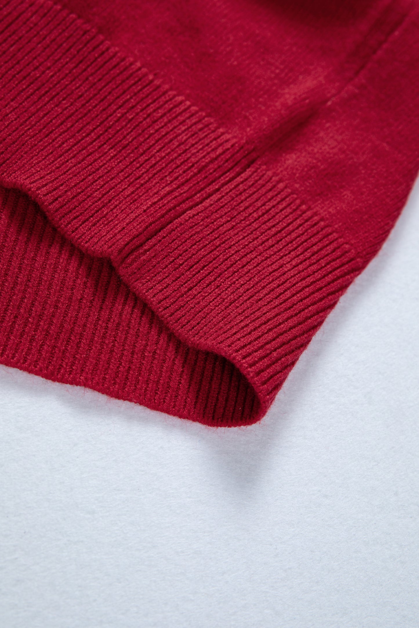 Racing Red Lace Trim Patchwork Buttoned Cuffs Loose Sweater