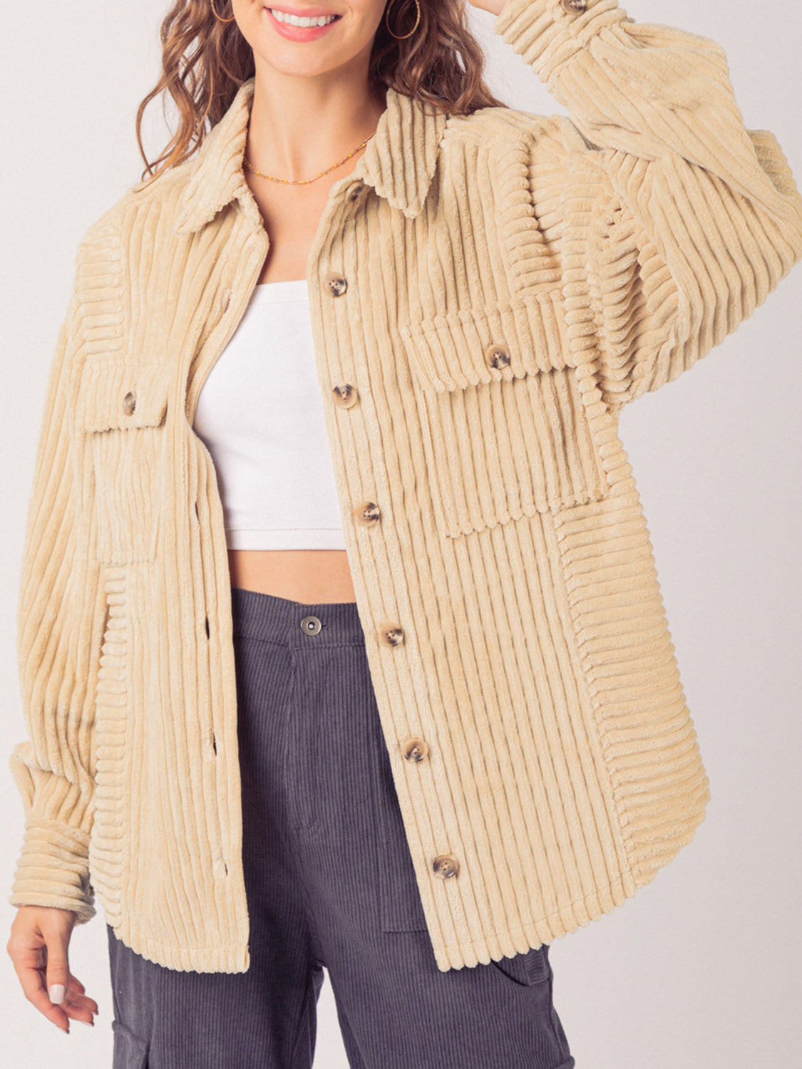 Button Up Long Sleeve Corduroy Shirt