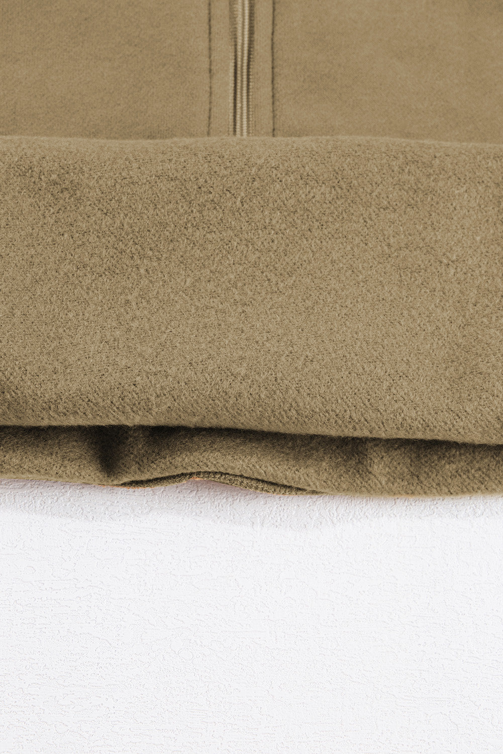 Brown Zip Up Stand Collar Thumbhole Sleeve Sweatshirt - Cowaa