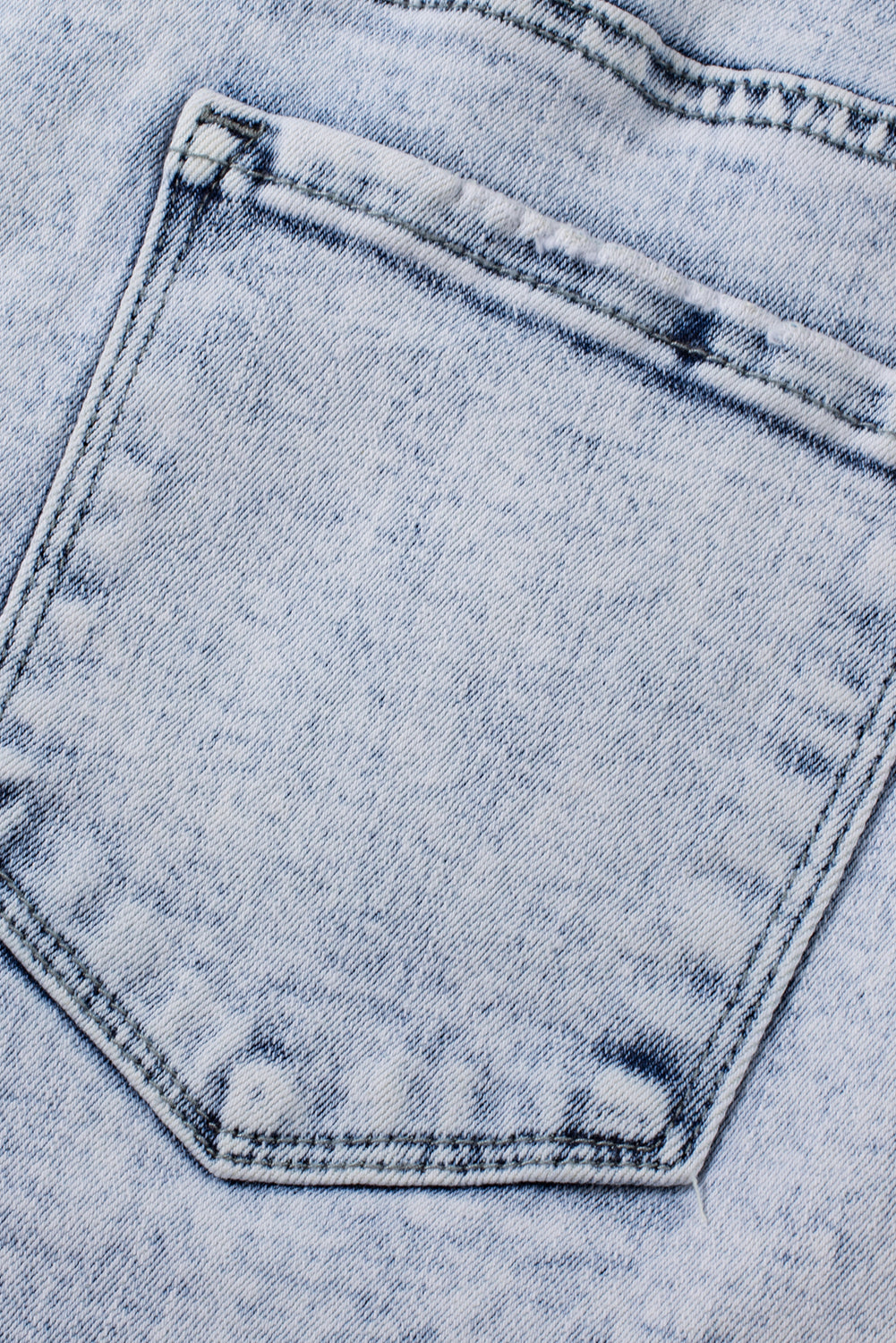 Light Blue Acid Wash Crossed Raw Edge Denim Shorts - Cowaa
