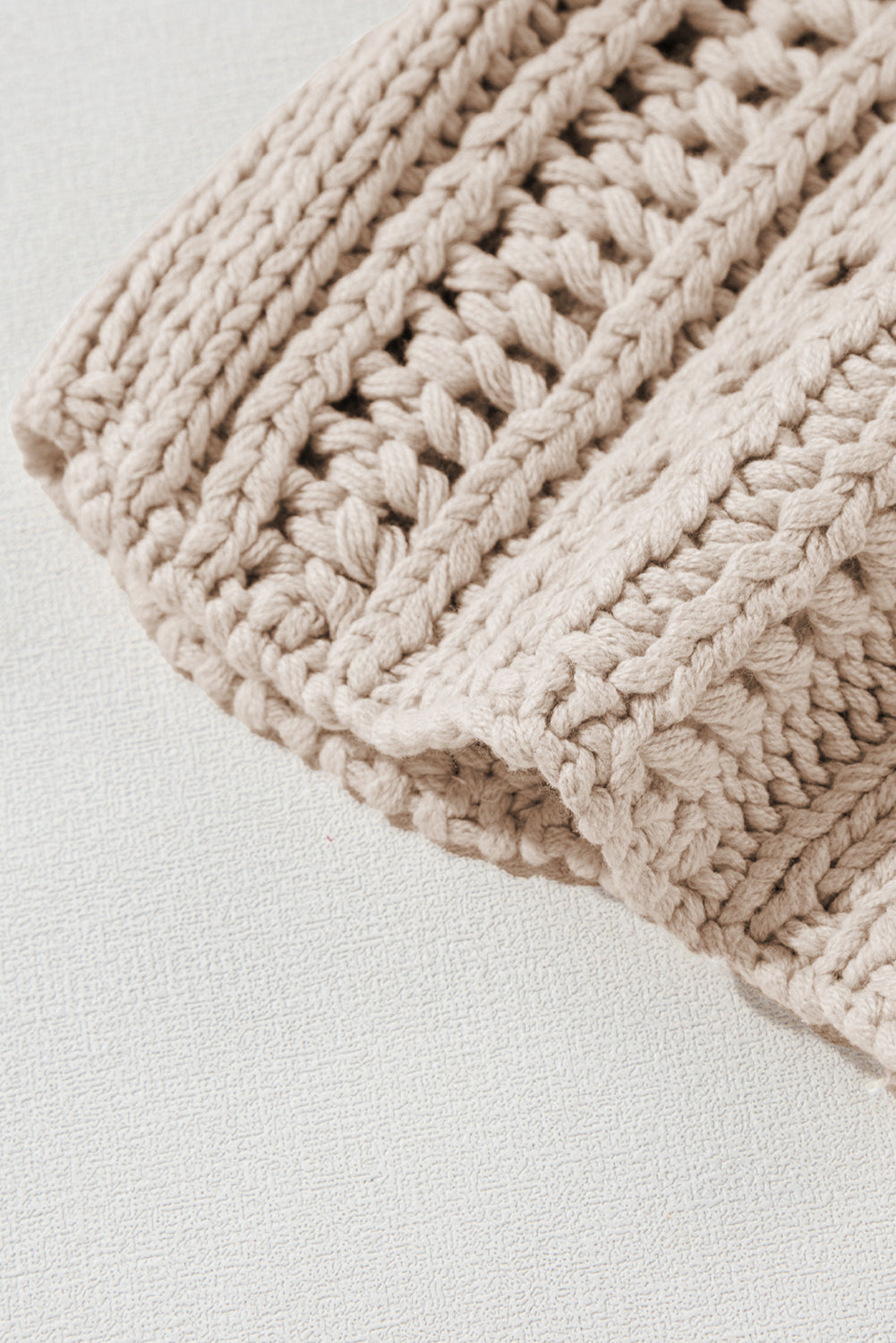 Beige Hollow-out Cable Knit Cropped Sweater