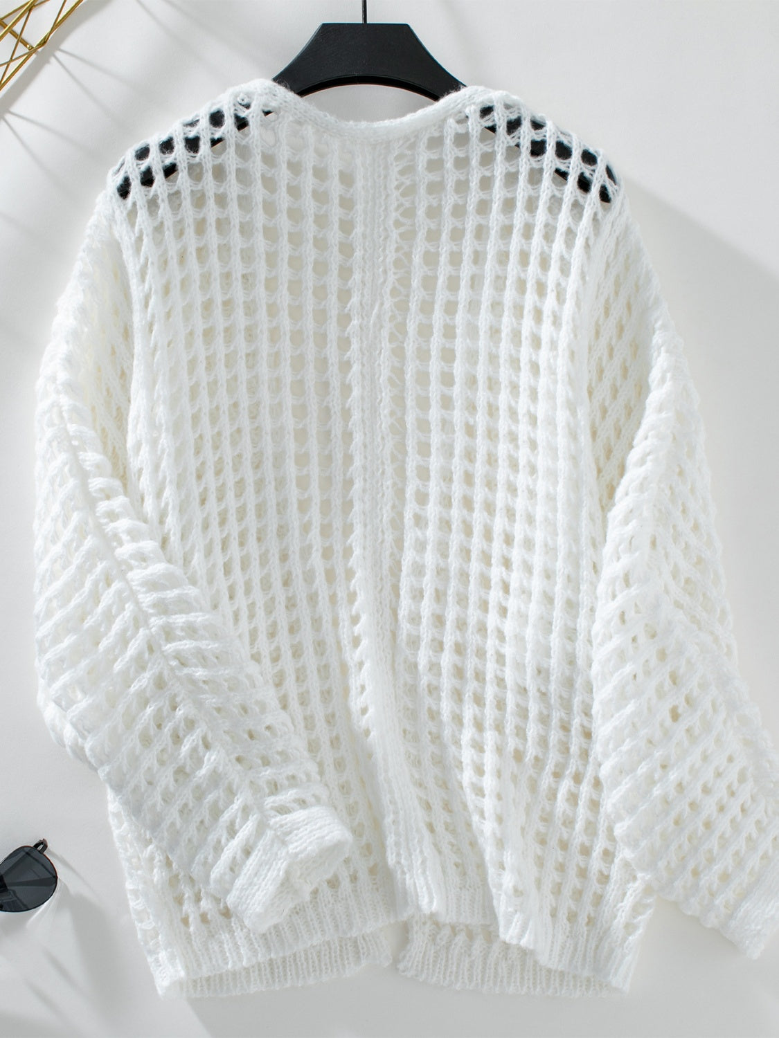 Openwork Open Front Long Sleeve Cardigan - Cowaa