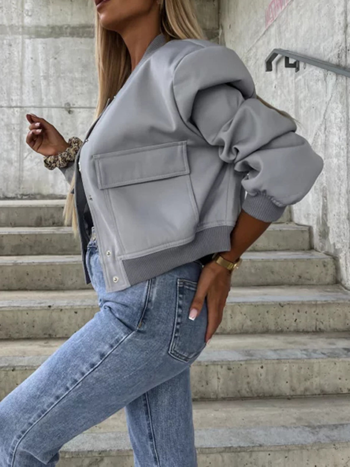 Baseball Collar Dropped Shoulder Jacket - Cowaa