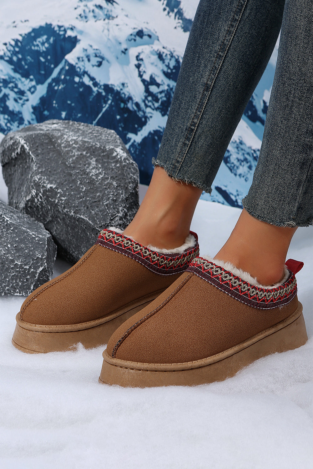 Round Toe Suede Platform Snow Boots