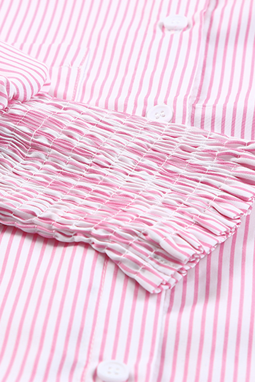 Black Striped Casual Shirred Cuffs Shirt - Cowaa