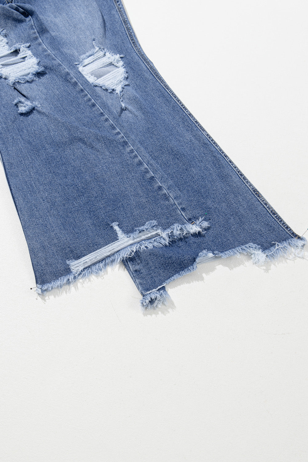 Dusk Blue High Rise Ripped Distressed Hem Flared Jeans - Cowaa