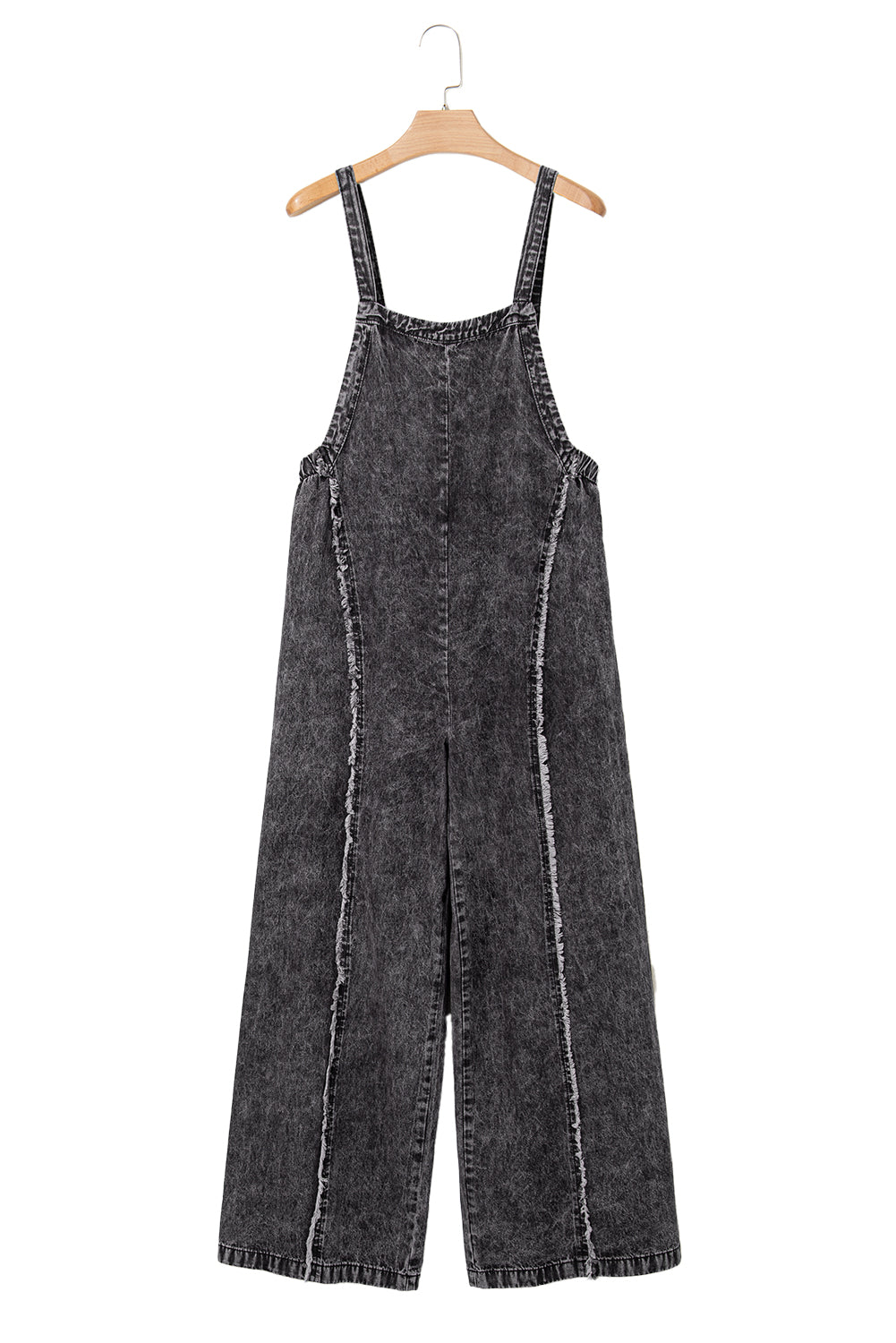 Blue Light Wash Frayed Exposed Seam Wide Leg Denim Overalls - Cowaa