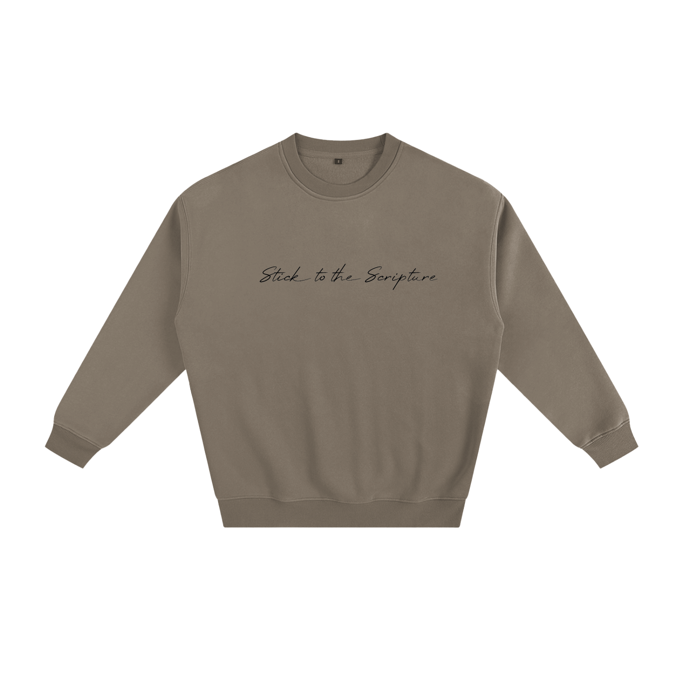 Brown sweatshirt with text on a white background