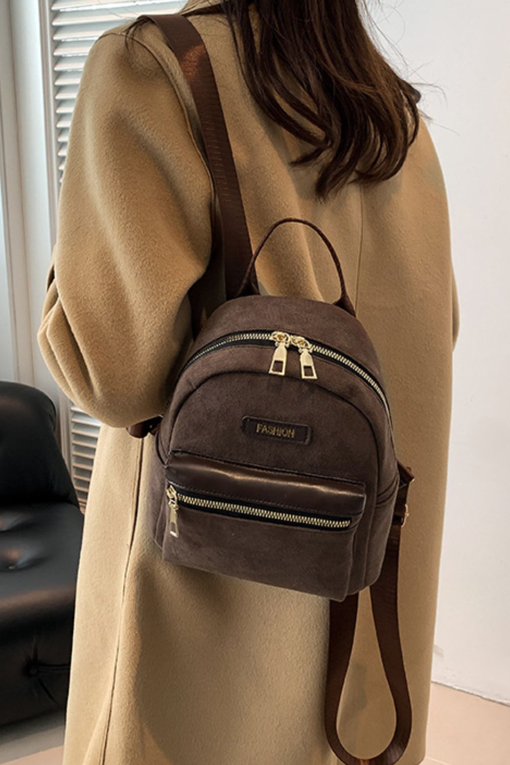 Suede Adjustable Strap Backpack Bag - Cowaa