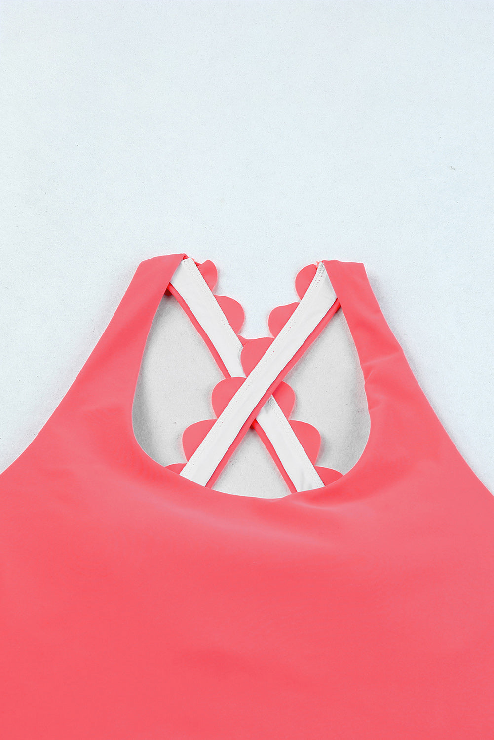 Pink Scalloped Criss Cross High Waist Bikini - Cowaa