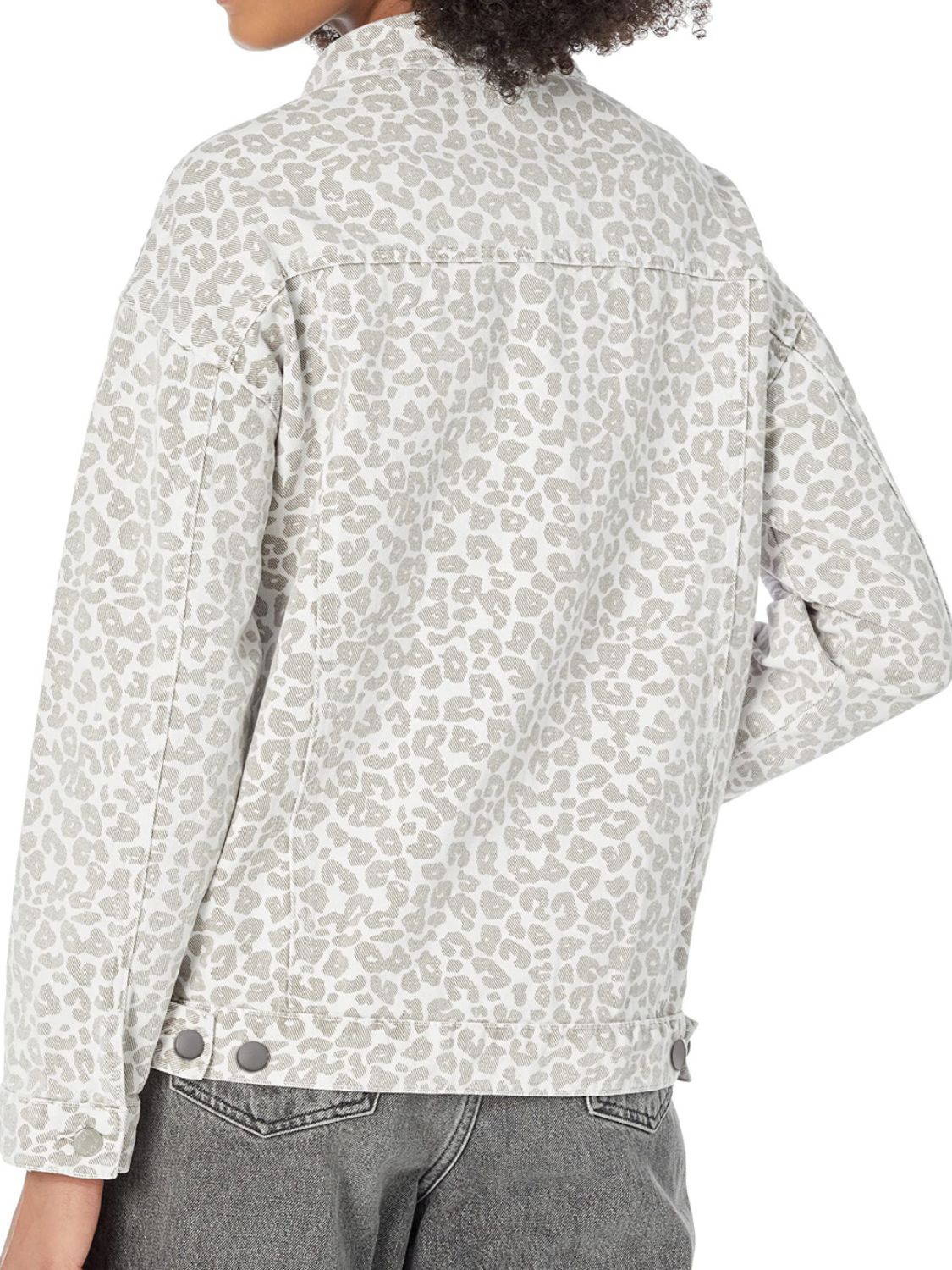 Leopard Button Up Long Sleeve Denim Jacket - Cowaa
