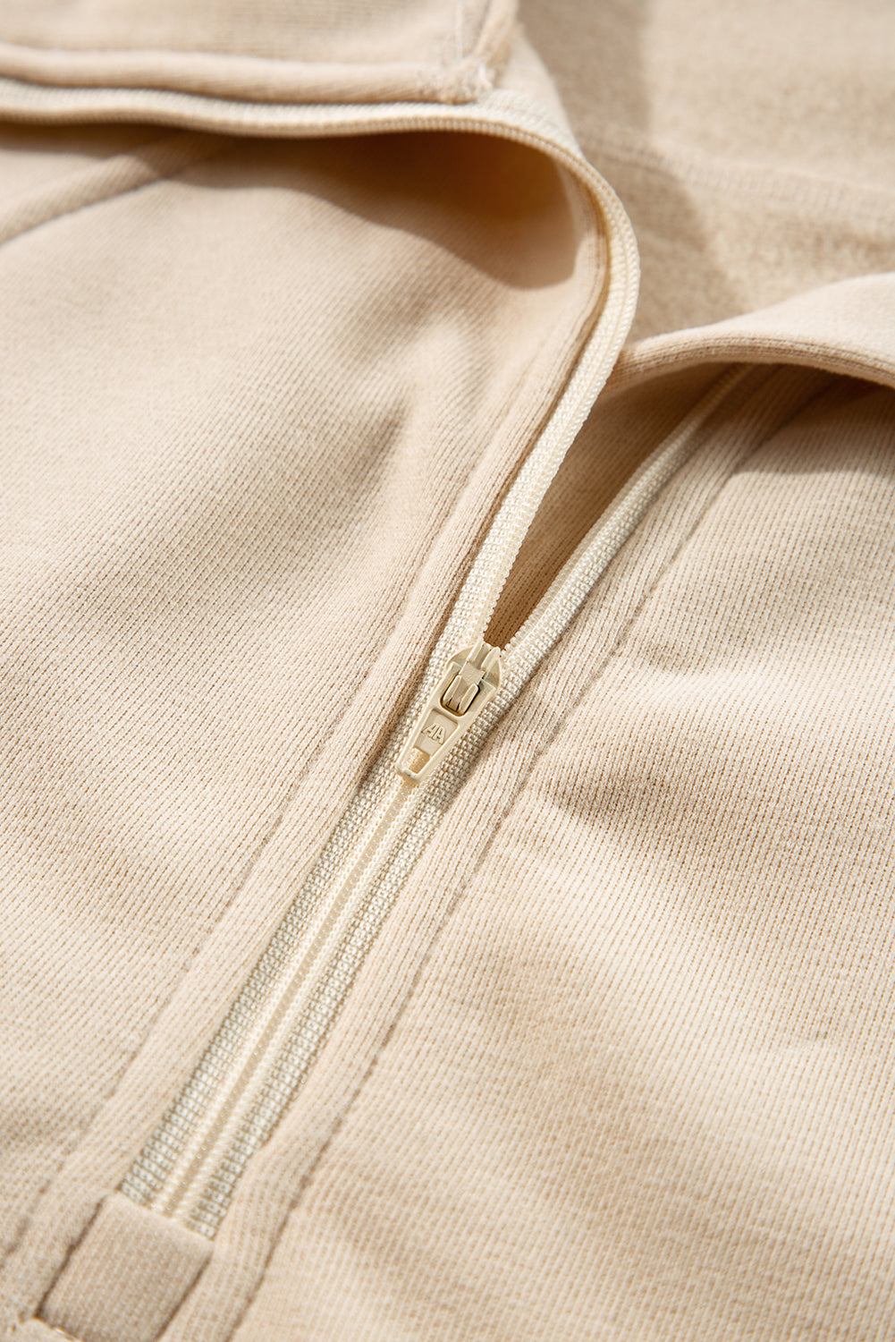 Brown Zip Up Stand Collar Thumbhole Sleeve Sweatshirt - Cowaa
