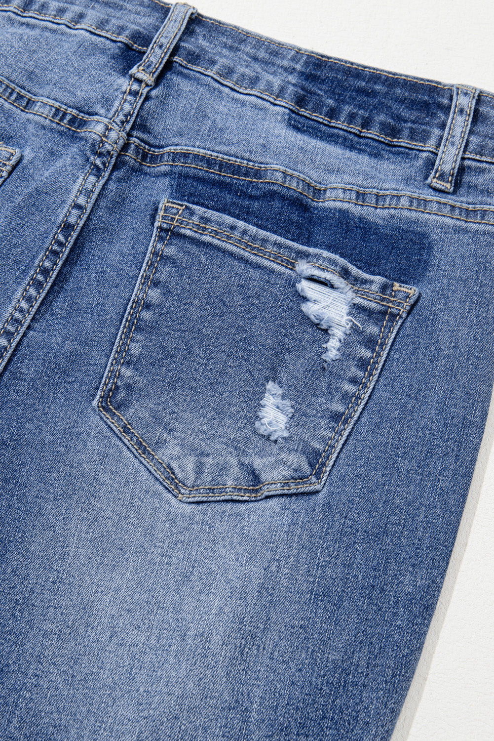 Dusk Blue High Rise Ripped Distressed Hem Flared Jeans - Cowaa