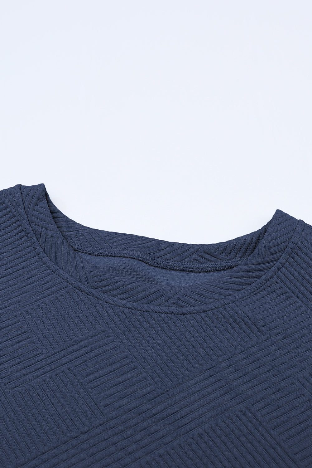Navy Blue Textured Loose Fit T Shirt and Drawstring Pants Set - Cowaa
