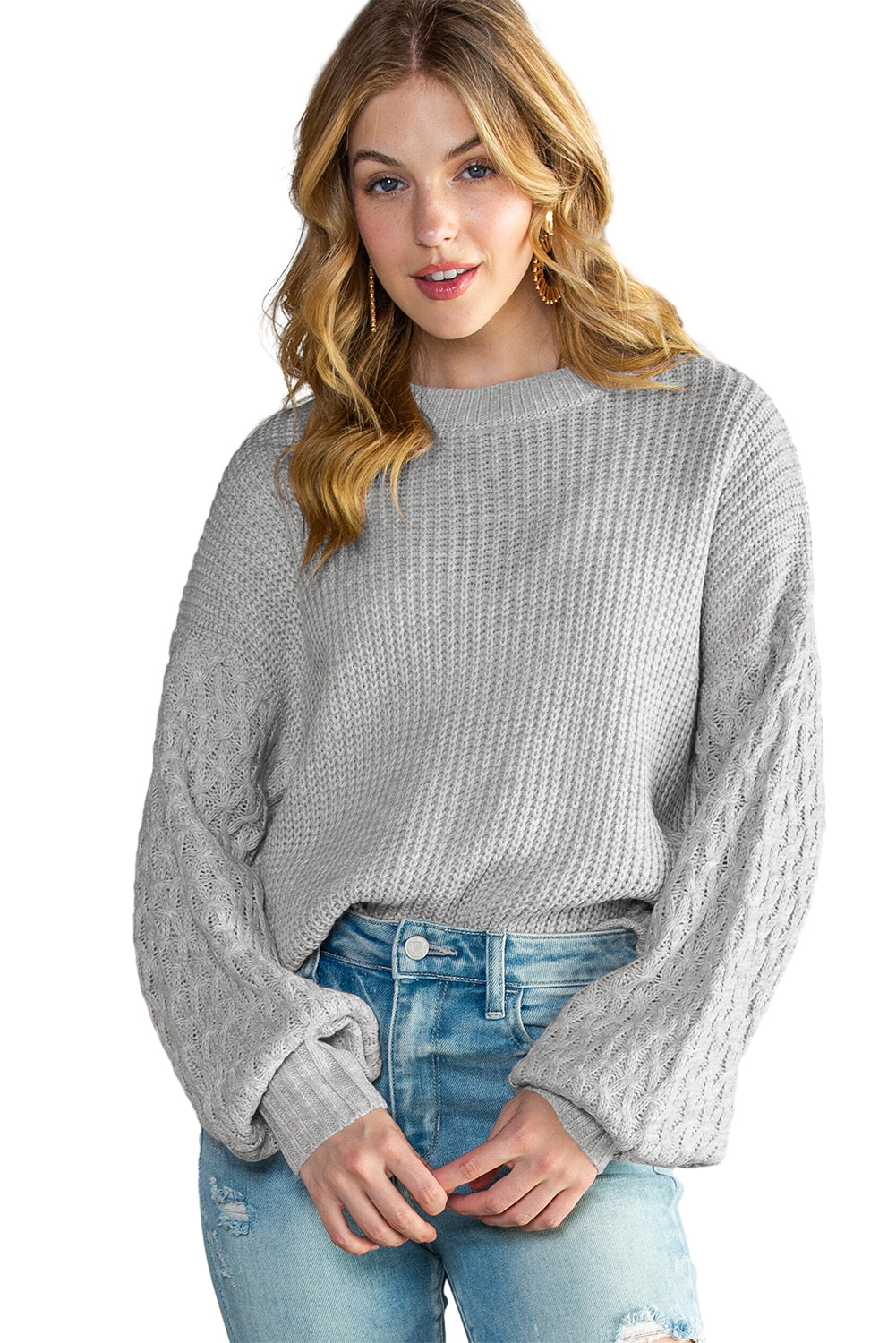 Parchment Chunky Knit Sleeve Drop Shoulder Sweater - Cowaa