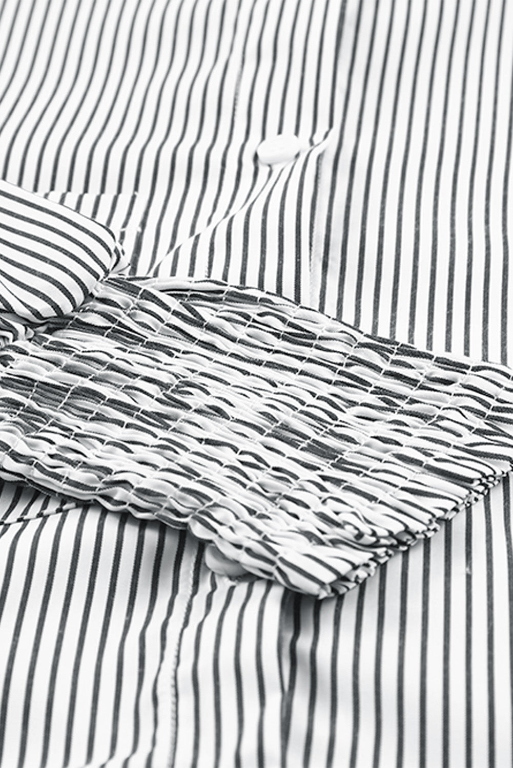 Black Striped Casual Shirred Cuffs Shirt - Cowaa