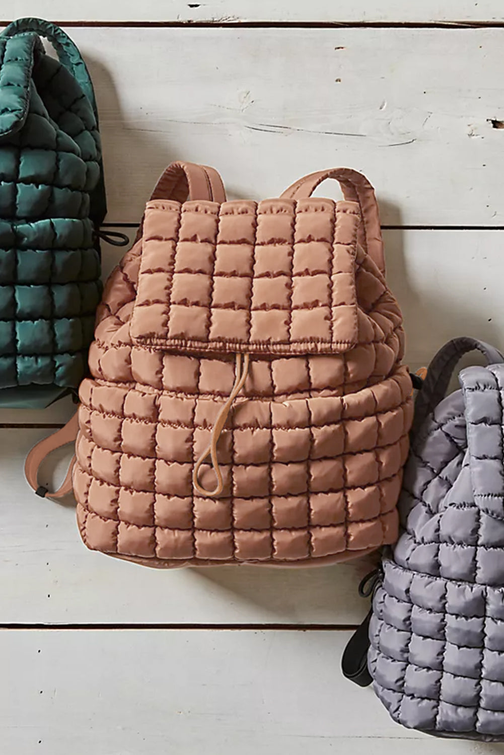 Solid Flapped Quilted Puffer Backpack