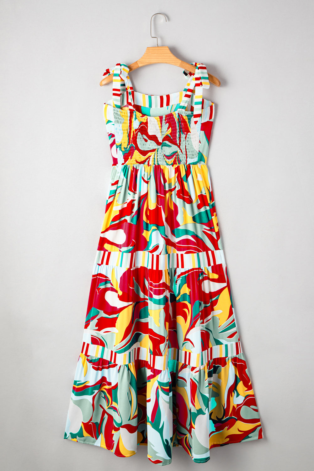 Multicolor Abstract Print Striped Detail Knot Strap Maxi Dress