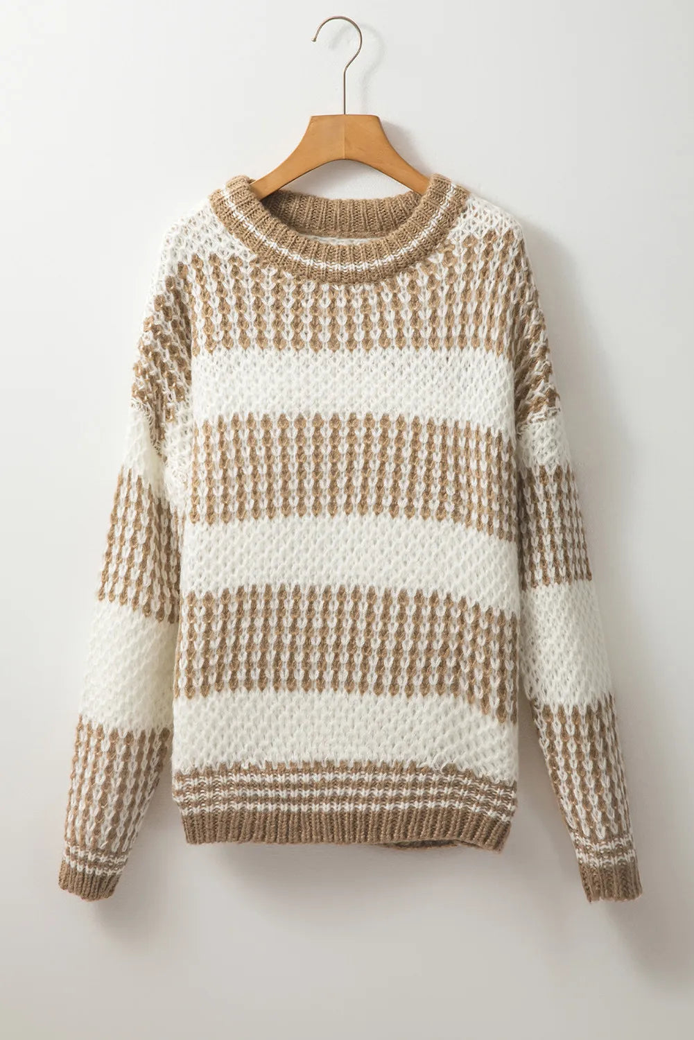 Color Block Round Neck Dropped Shoulder Sweater - Cowaa