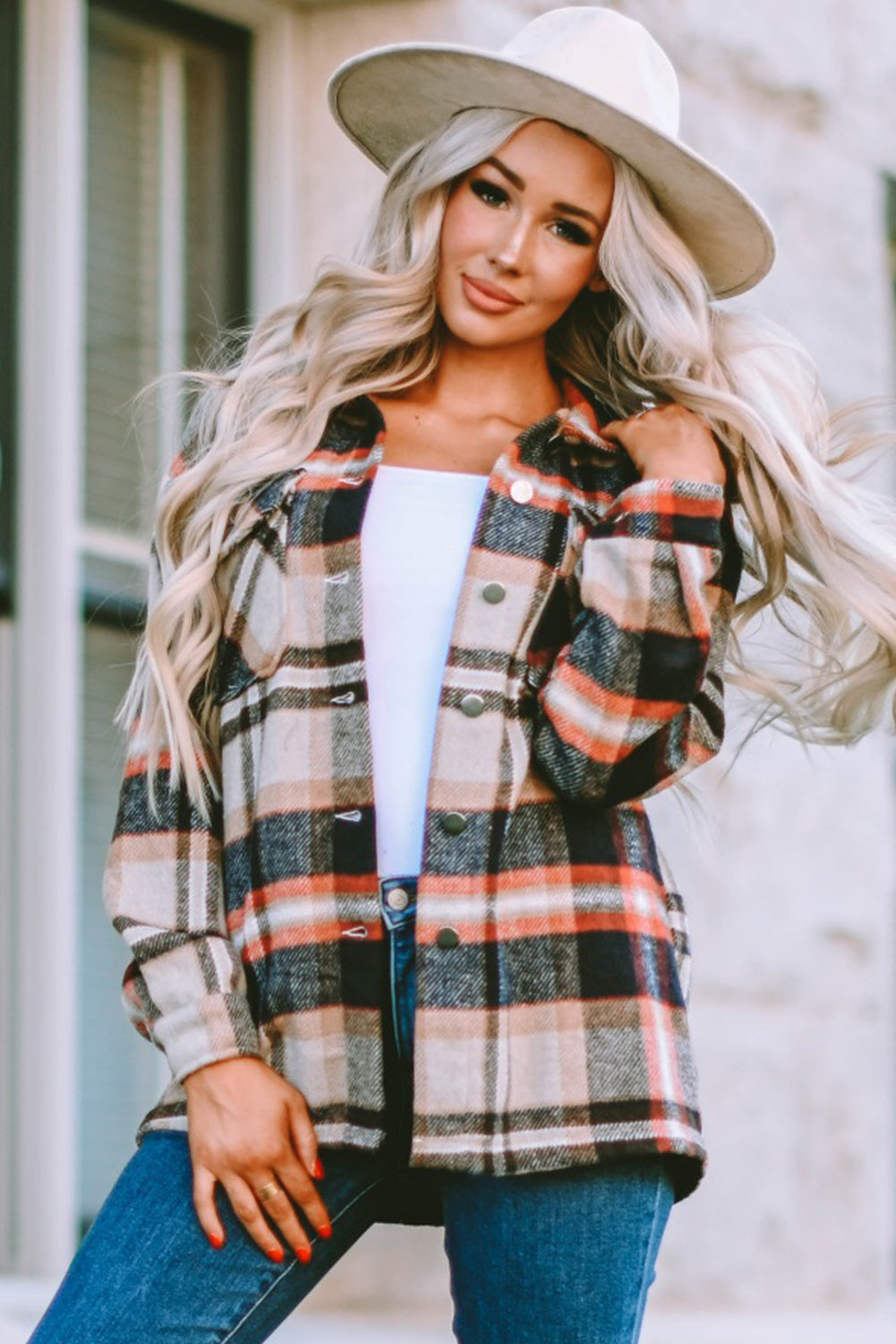 Plaid Button Front Pocket Shirt Shacket - Cowaa