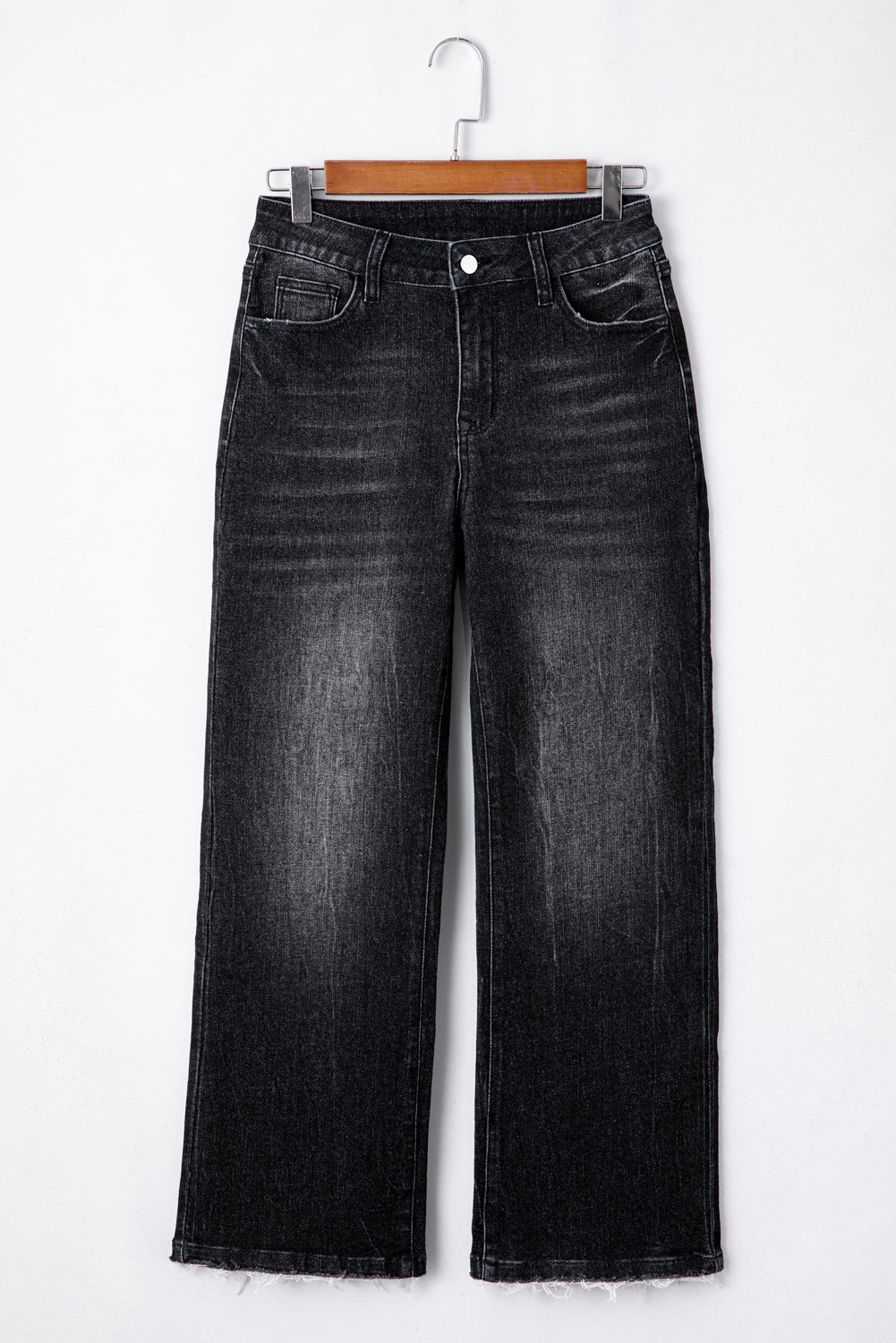 Sail Blue Mineral Wash Raw Hem High Waist Flared Jeans - Cowaa