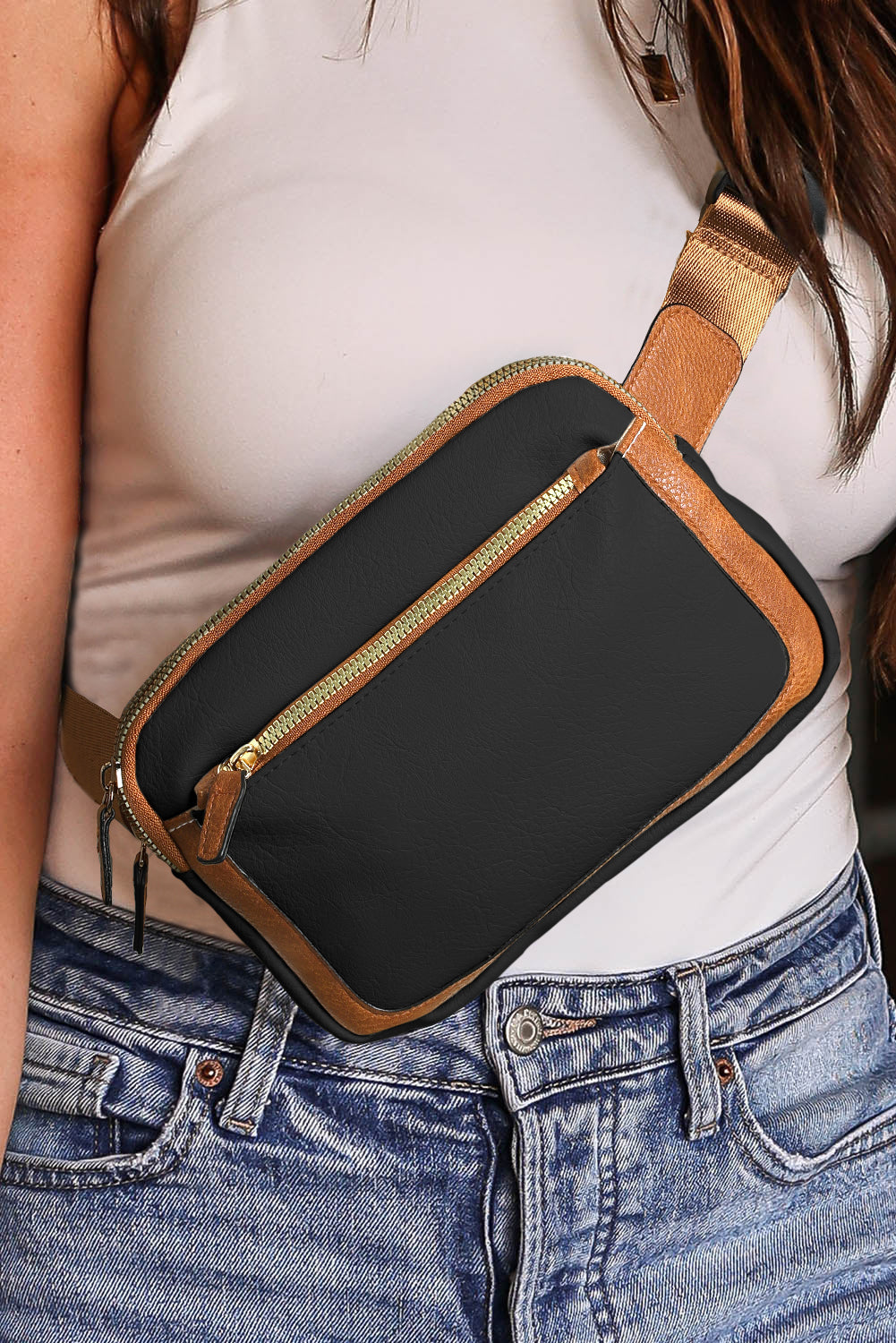 Black Adjustable Strap Mini PU Leather Crossbody Bag - Cowaa