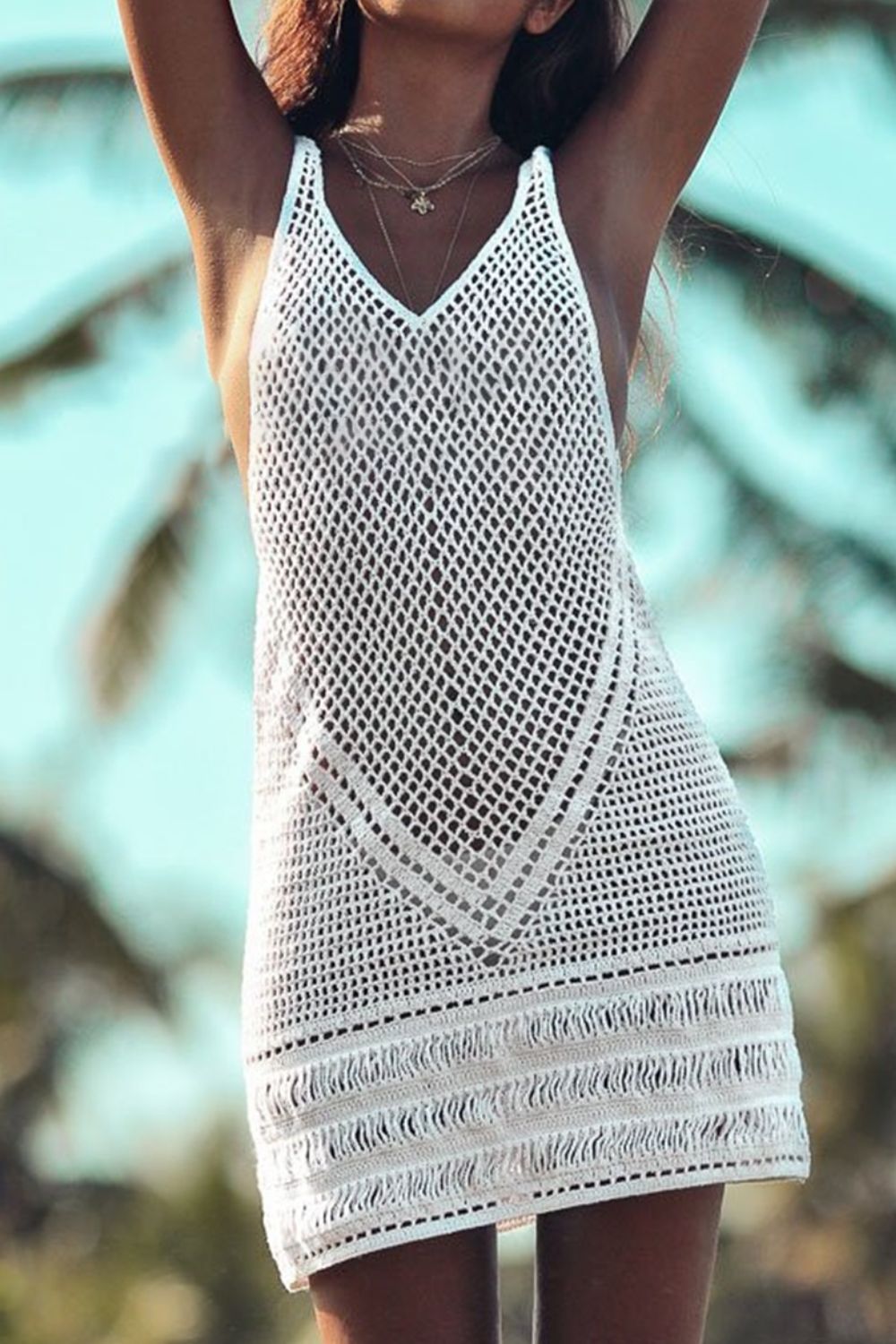 Openwork V-Neck Tank Knit Cover Up - Cowaa