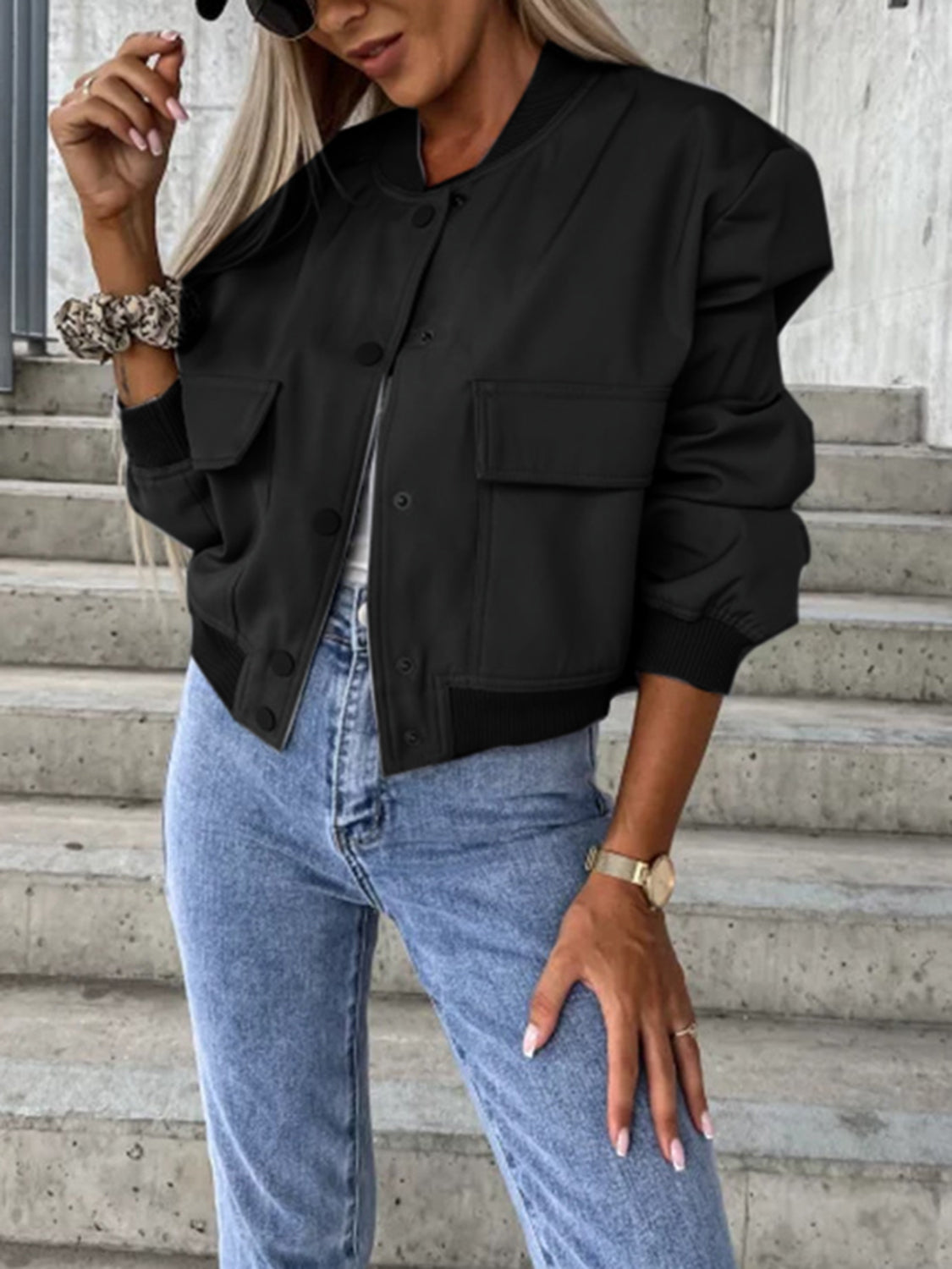 Baseball Collar Dropped Shoulder Jacket - Cowaa