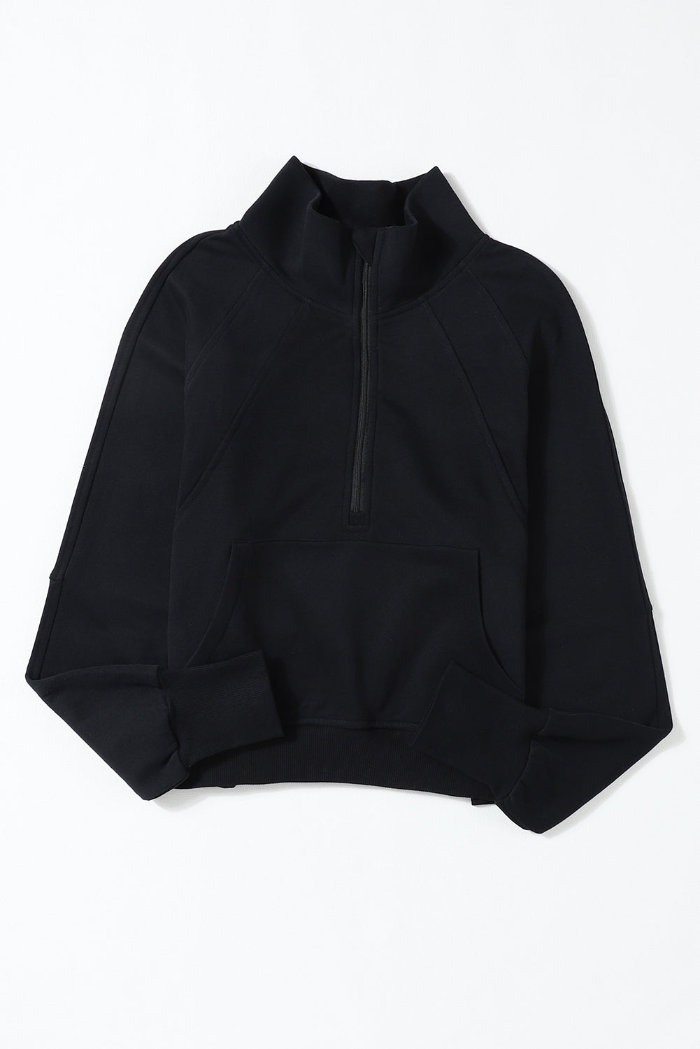 Brown Zip Up Stand Collar Thumbhole Sleeve Sweatshirt - Cowaa