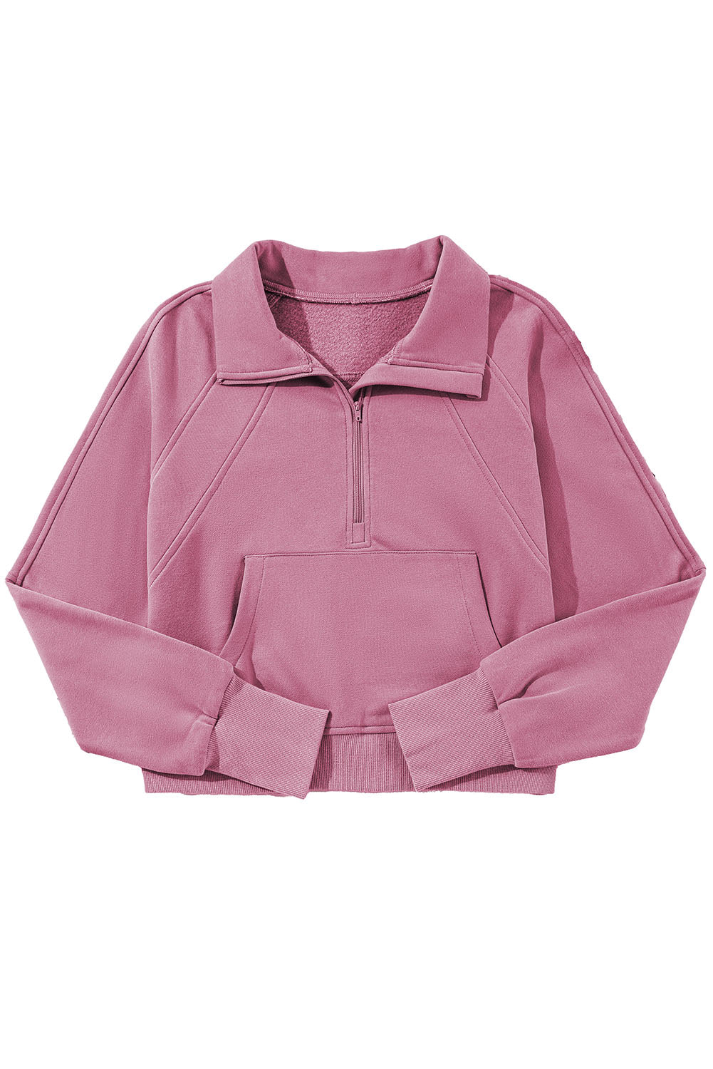 Brown Zip Up Stand Collar Thumbhole Sleeve Sweatshirt - Cowaa
