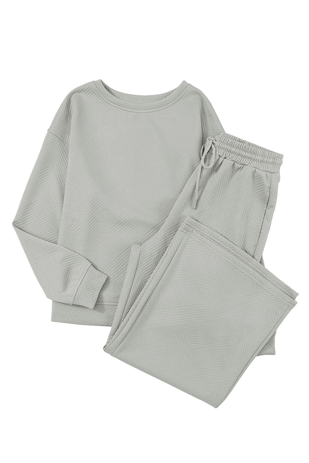 Strawberry Pink Textured Loose Slouchy Long Sleeve Top and Pants Set - Cowaa